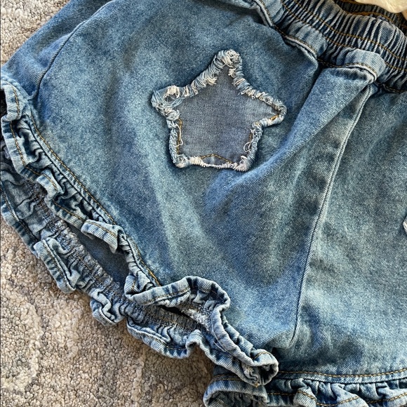 Wild Wawa Cream Ruffle Top and Denim Shorts Set - Picture 4 of 6